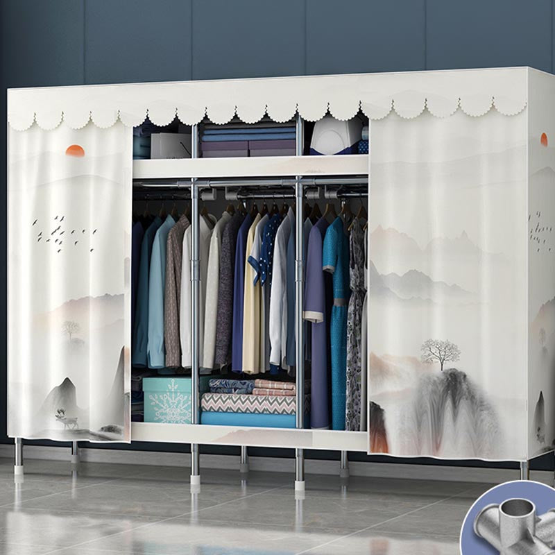 Contemporary Style Wardrobe Steel Cloth Rod Included Wardrobe Closet with Door