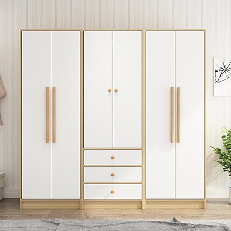 Modern Wooden Wardrobe White Colour Cloth Rod Included Wardrobe Closet for Home