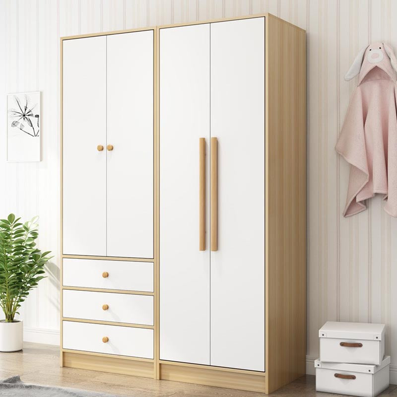 Modern Wooden Wardrobe White Colour Cloth Rod Included Wardrobe Closet for Home