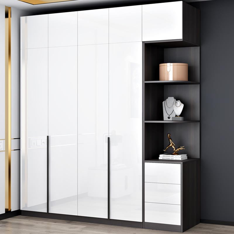 White Wooden Wardrobe Modern Cloth Rod Included Wardrobe Closet for Home