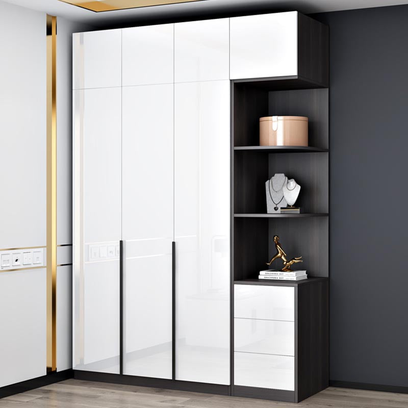 White Wooden Wardrobe Modern Cloth Rod Included Wardrobe Closet for Home
