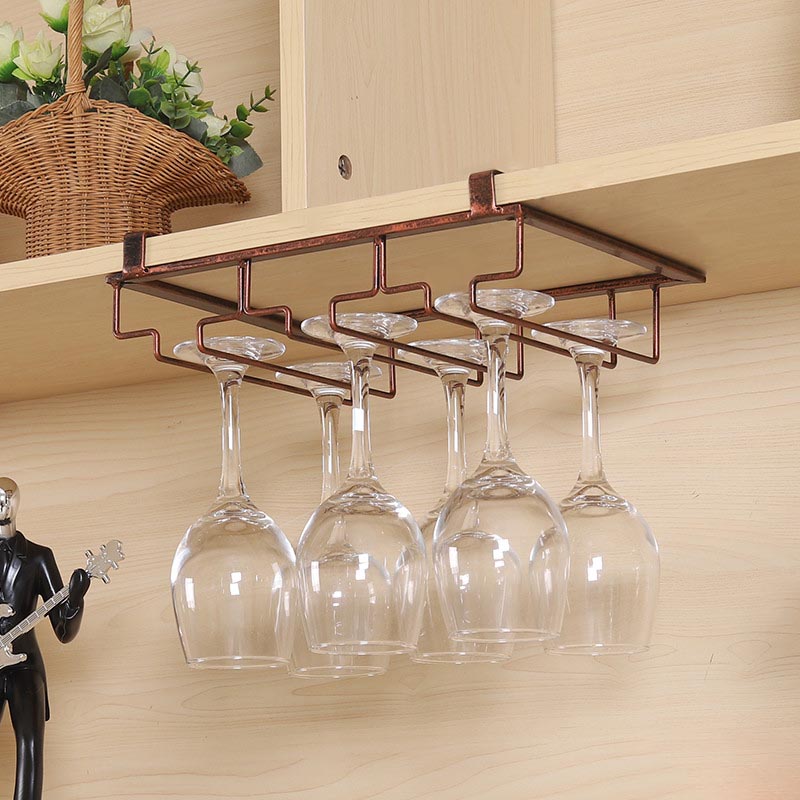 Contemporary Hanging Wine Glass Rack Metal Glass & Stemware Holder for Kitchen