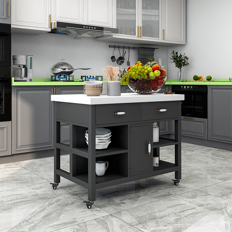 Modern Style Rolling Kitchen Cart Marble Rectangular Kitchen Island Cart with Drawer