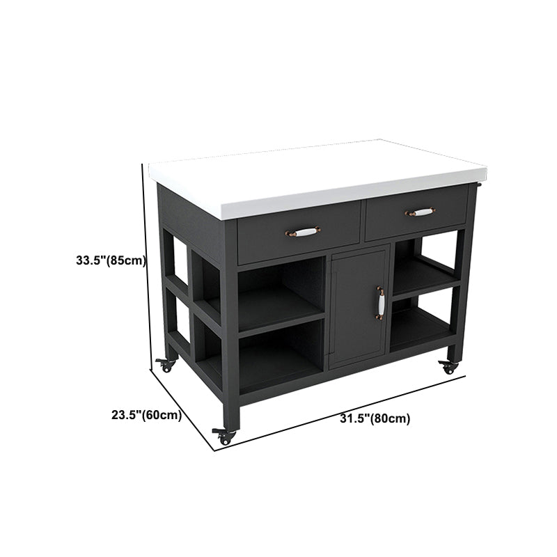Modern Style Rolling Kitchen Cart Marble Rectangular Kitchen Island Cart with Drawer