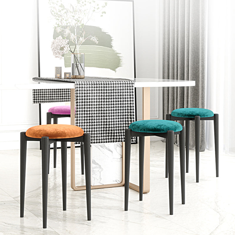 Modern Tear Resistant Pouf Circle Shape Dark Green Velvet Ottoman