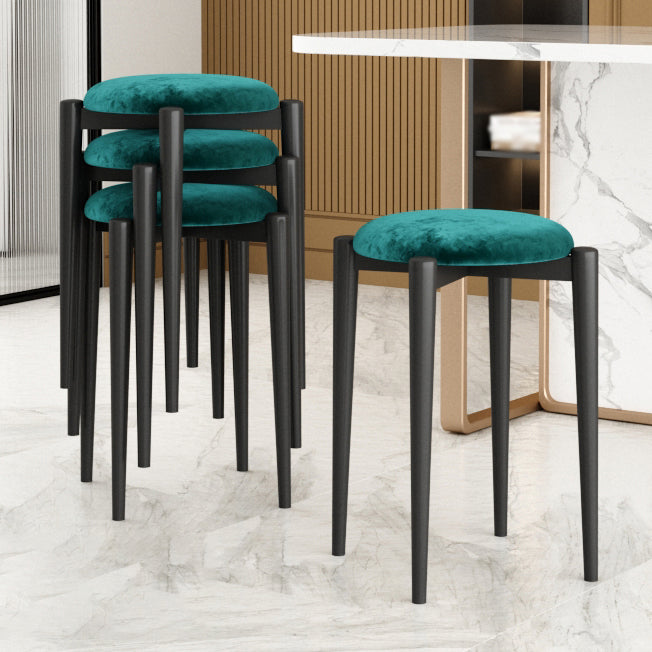 Modern Tear Resistant Pouf Circle Shape Dark Green Velvet Ottoman