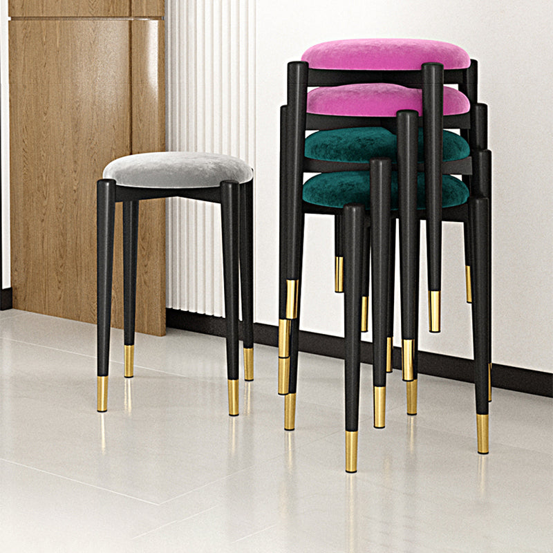 Modern Tear Resistant Pouf Circle Shape Dark Green Velvet Ottoman