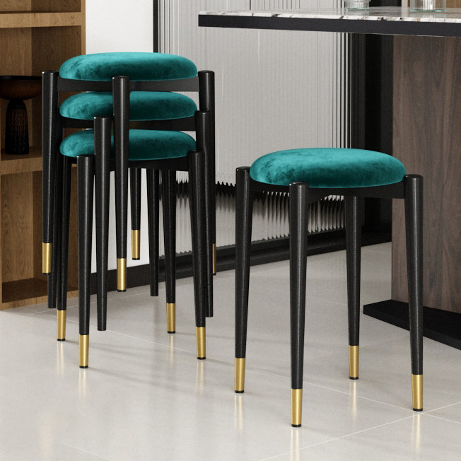 Modern Tear Resistant Pouf Circle Shape Dark Green Velvet Ottoman