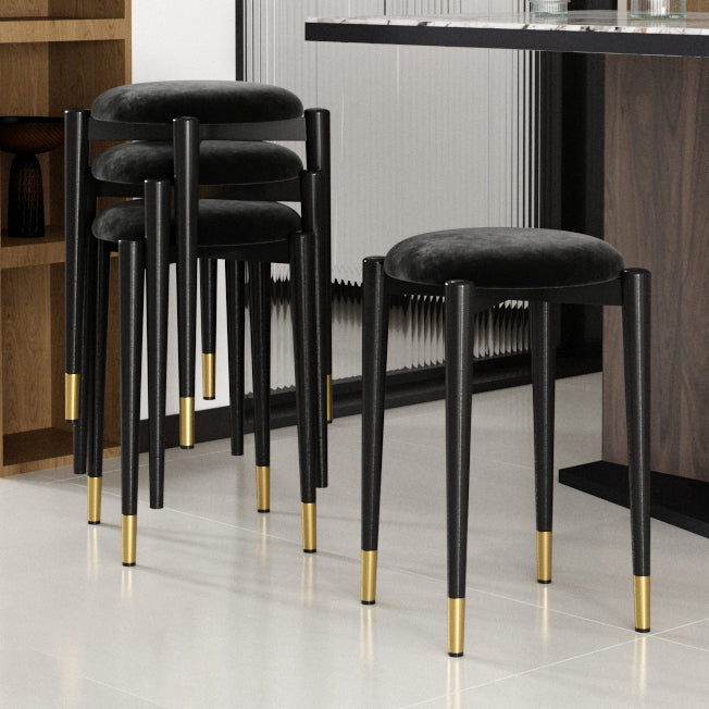 Modern Tear Resistant Pouf Circle Shape Dark Green Velvet Ottoman