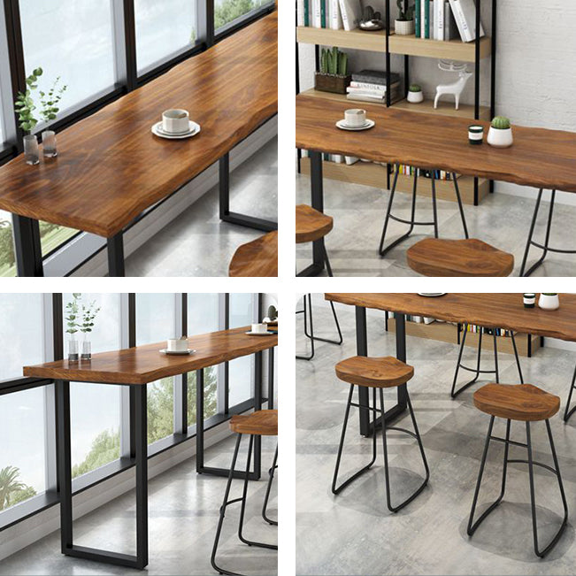 Modern 1/5 Pieces Bar Table Set Rectangle Pine Wood Counter Table with Stools for Balcony