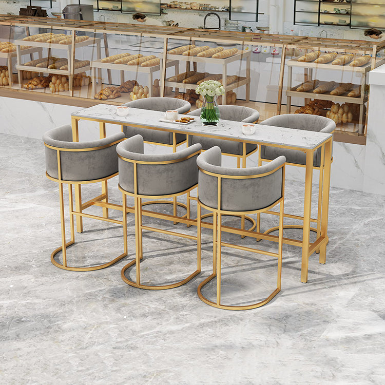 White Marble Bar Table Set 1/4 Pcs Upholstered Bar Stool for Living Room
