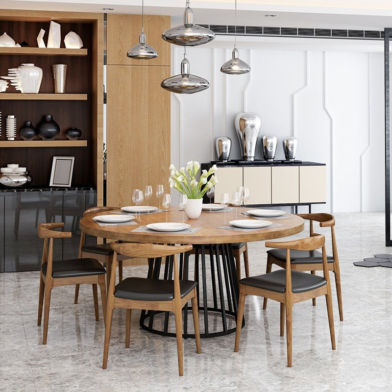 Modern Dining Set 1/2/7 Pcs Round Dining Table with Cow Horn Chairs