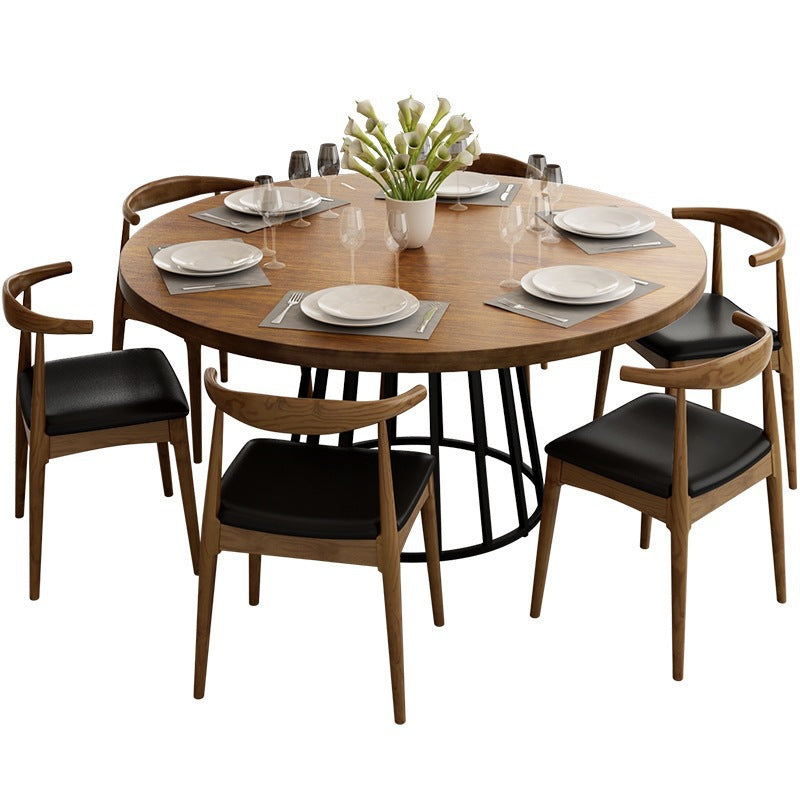 Modern Dining Set 1/2/7 Pcs Round Dining Table with Cow Horn Chairs