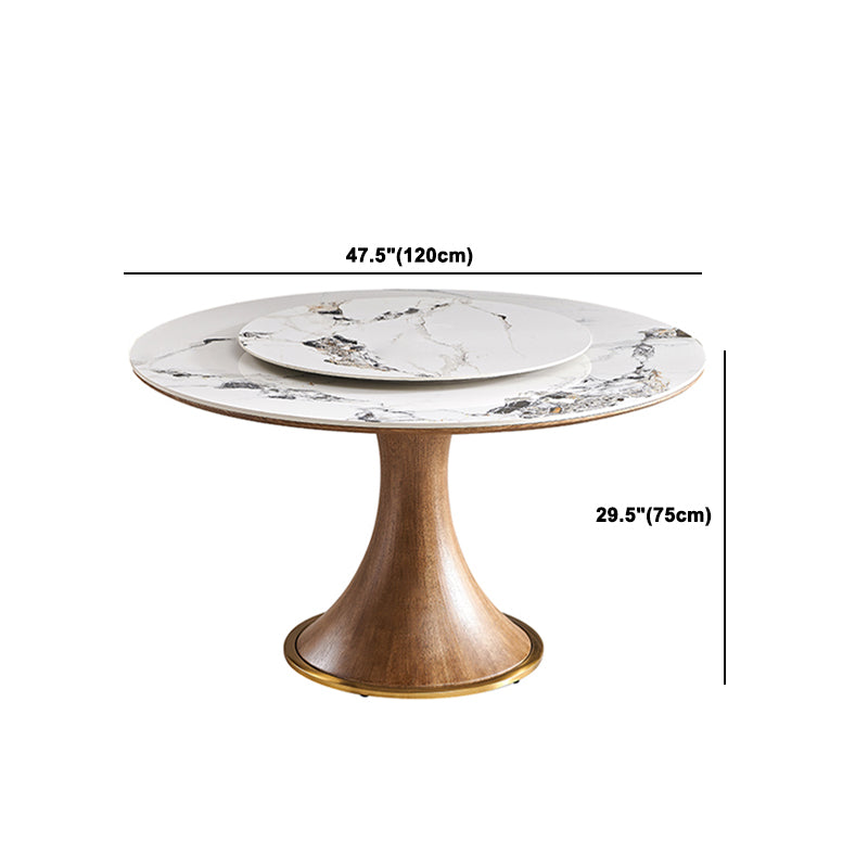 Modern Rotatable Round Table Set 1/4/5/7 Pieces Sintered Stone Top Wooden Round Table Set