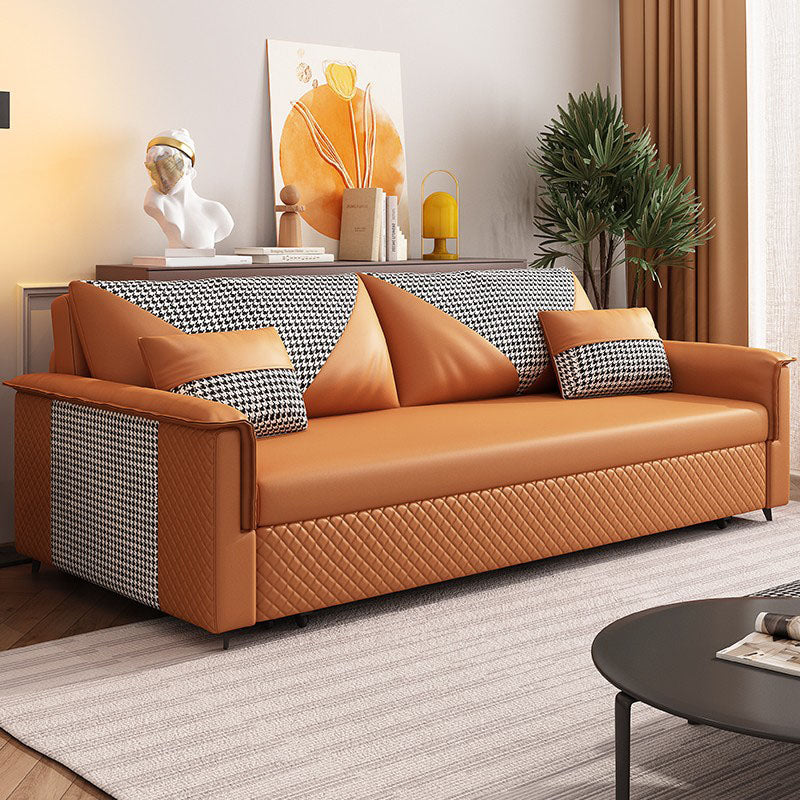 Modern Pillow Top Arm Sofa Bed Faux Leather Sofa with Storage