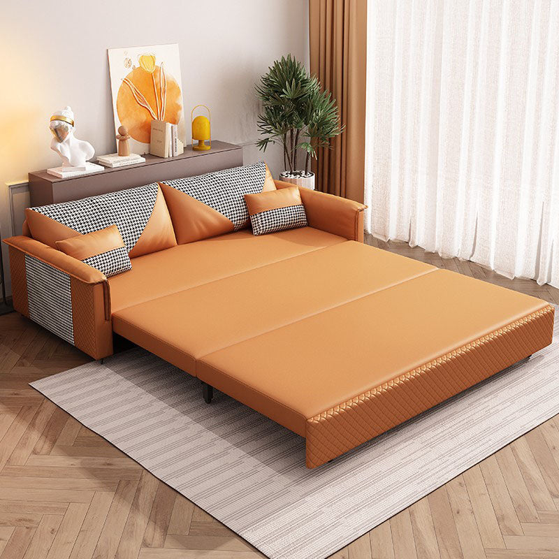 Modern Pillow Top Arm Sofa Bed Faux Leather Sofa with Storage