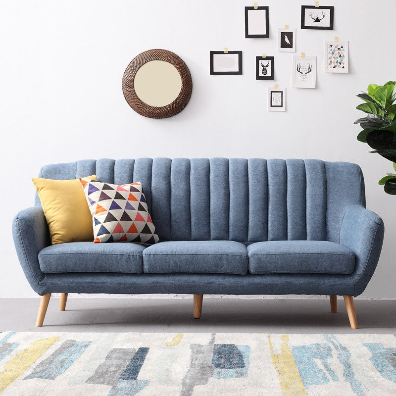 Fabric Sofa with Pillow Sewn Back and Flared Arm for Living Room
