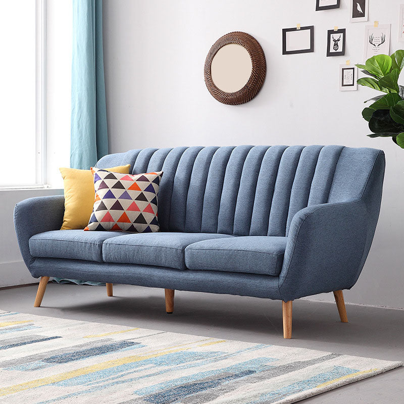 Fabric Sofa with Pillow Sewn Back and Flared Arm for Living Room