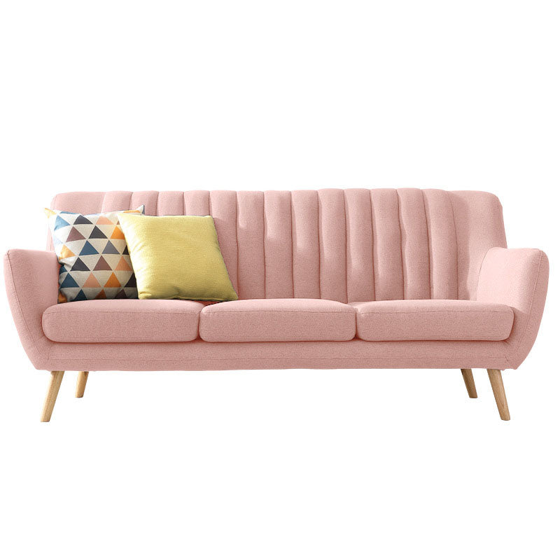 Fabric Sofa with Pillow Sewn Back and Flared Arm for Living Room