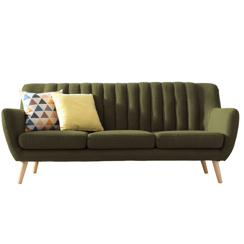 Fabric Sofa with Pillow Sewn Back and Flared Arm for Living Room