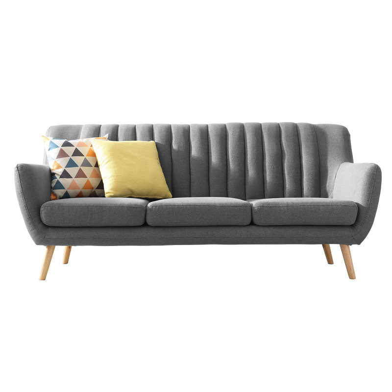 Fabric Sofa with Pillow Sewn Back and Flared Arm for Living Room