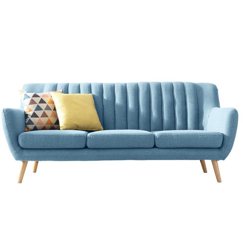 Fabric Sofa with Pillow Sewn Back and Flared Arm for Living Room
