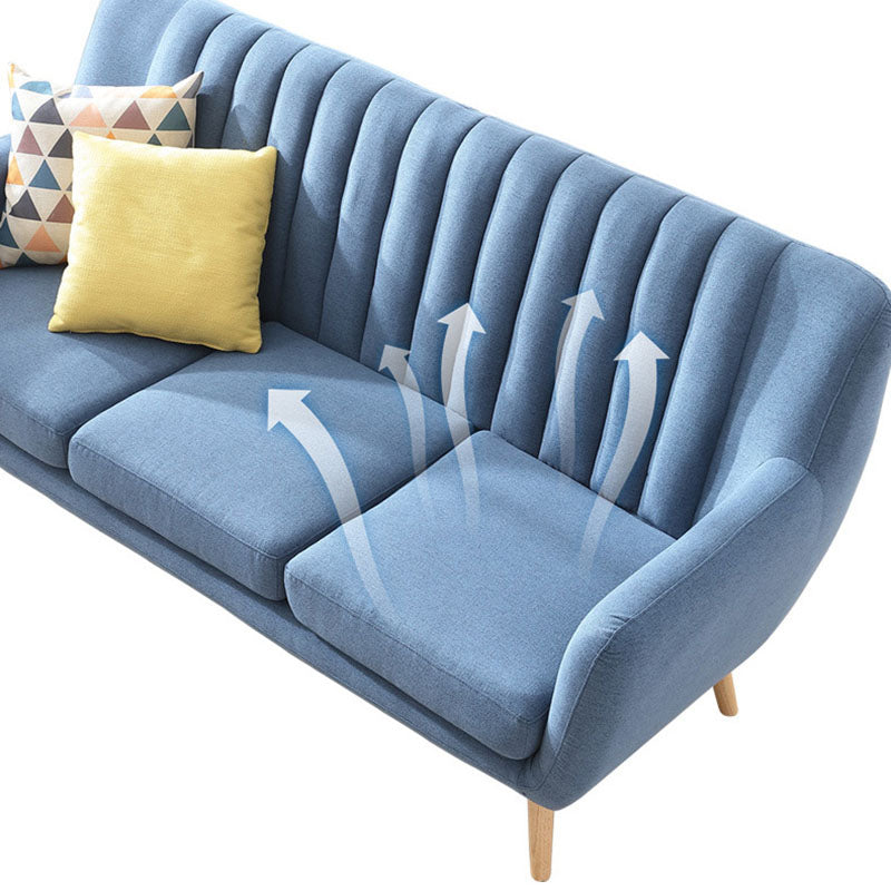 Fabric Sofa with Pillow Sewn Back and Flared Arm for Living Room