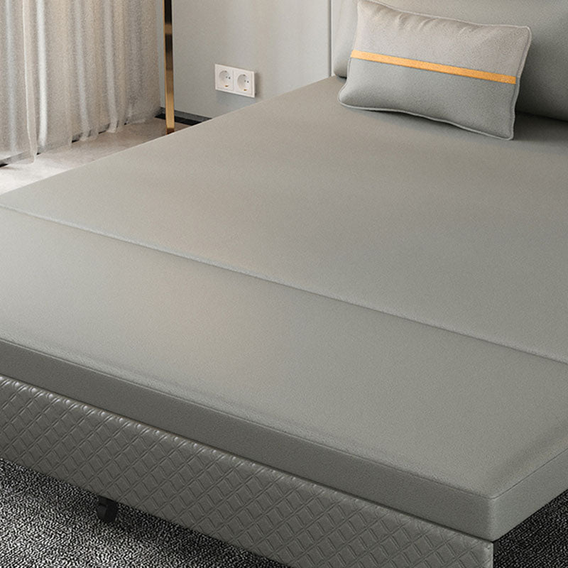 Adjustable Sofa Bed Faux Leather Sewn Pillow Back Sofa in Grey