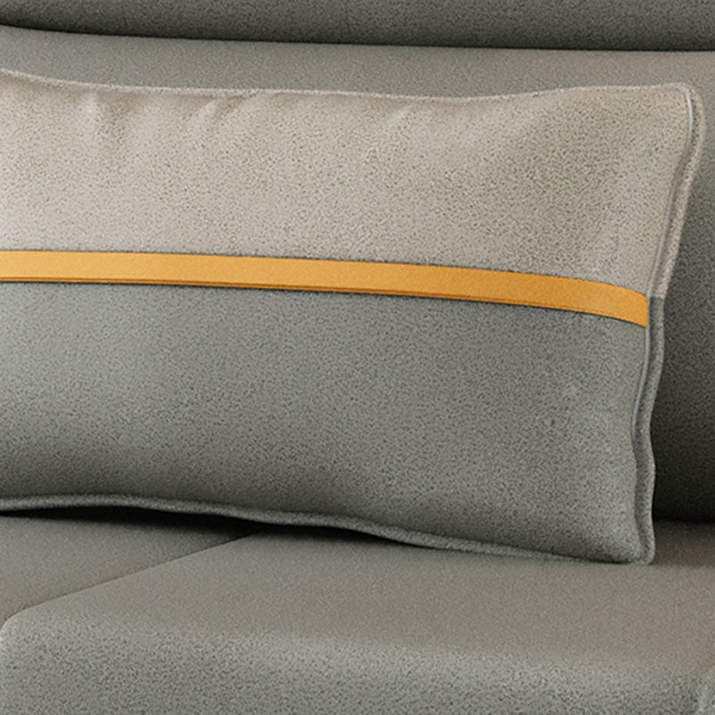 Adjustable Sofa Bed Faux Leather Sewn Pillow Back Sofa in Grey