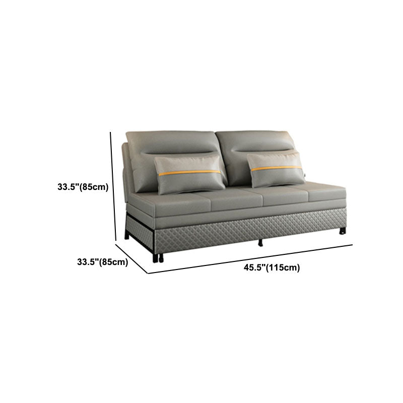 Adjustable Sofa Bed Faux Leather Sewn Pillow Back Sofa in Grey
