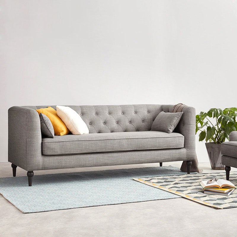 Tufted Fabric Sofa with Tuxedo Arm in Gray Contemporary Style