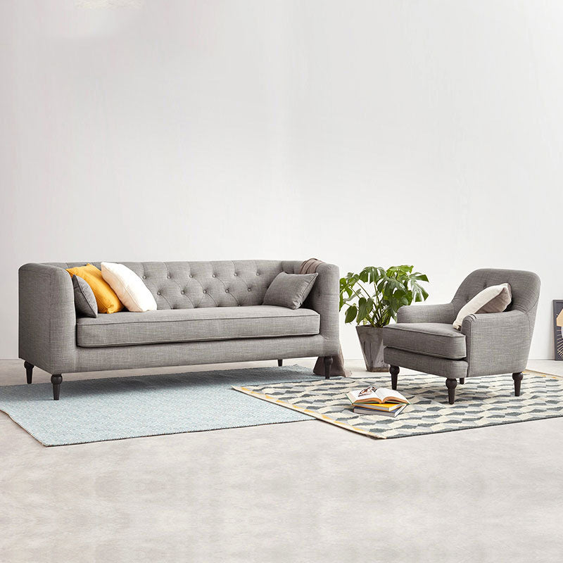 Tufted Fabric Sofa with Tuxedo Arm in Gray Contemporary Style