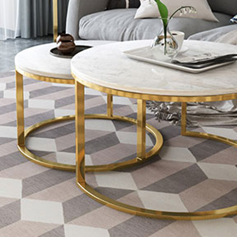 Frame Glam Simple Coffee Table Marble Round Cocktail Table Set