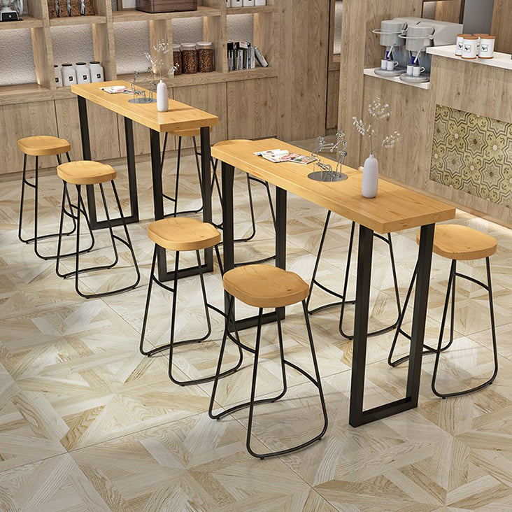 Solid Wood Bar Stool and Table Set 1/4/7 Pcs Black Iron Base Bar Table and Stools