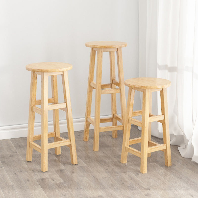 Contemporary Backless Rubberwood Stool Natural Footrest Barstool