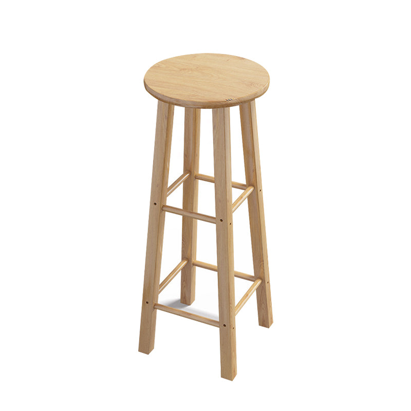 Contemporary Backless Rubberwood Stool Natural Footrest Barstool
