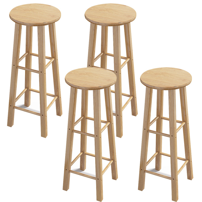 Contemporary Backless Rubberwood Stool Natural Footrest Barstool