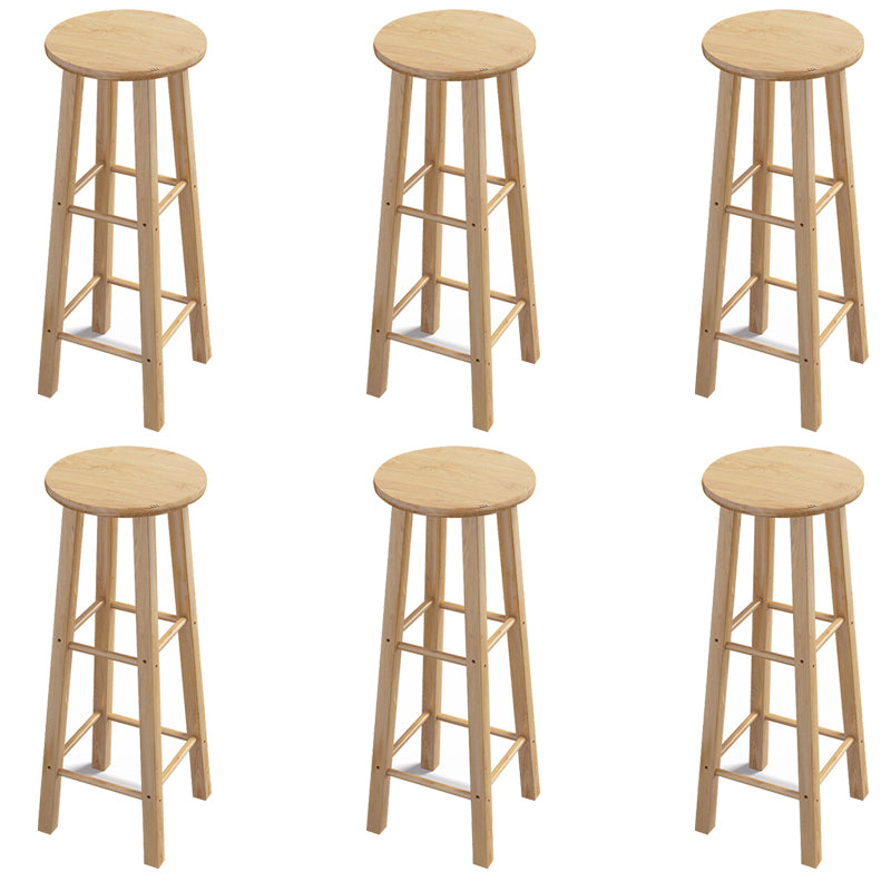 Contemporary Backless Rubberwood Stool Natural Footrest Barstool