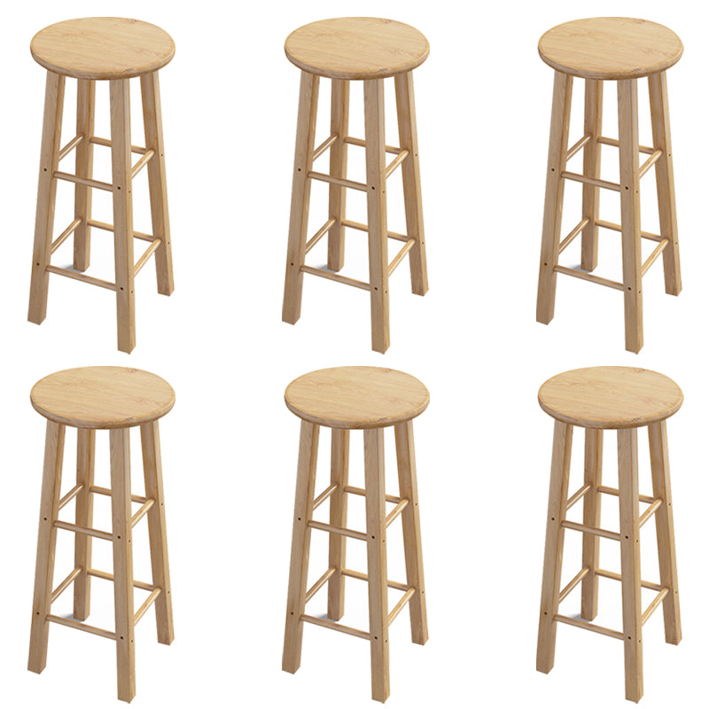 Contemporary Backless Rubberwood Stool Natural Footrest Barstool