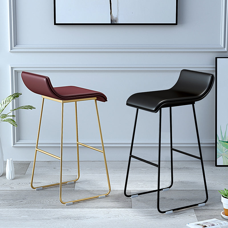 Industrial Armless Counter Stool Solid Wave Seat Bar Chair with Metal Legs