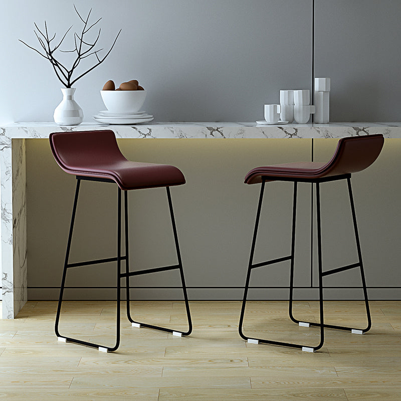 Industrial Armless Counter Stool Solid Wave Seat Bar Chair with Metal Legs