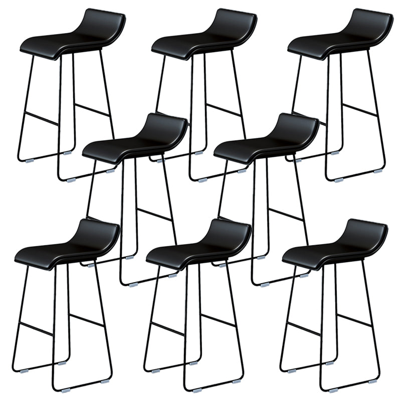 Industrial Armless Counter Stool Solid Wave Seat Bar Chair with Metal Legs