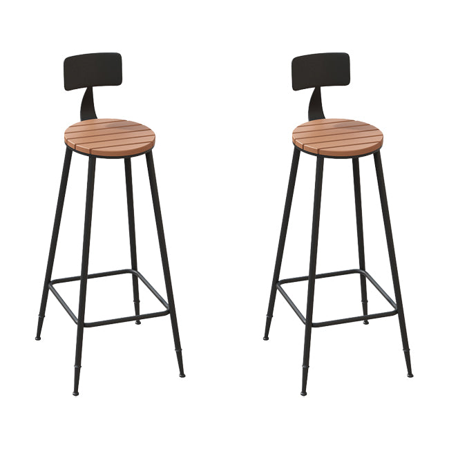 Outdoor Metal and Wood Counter Stool Black Industrial Footrest Dining Stool