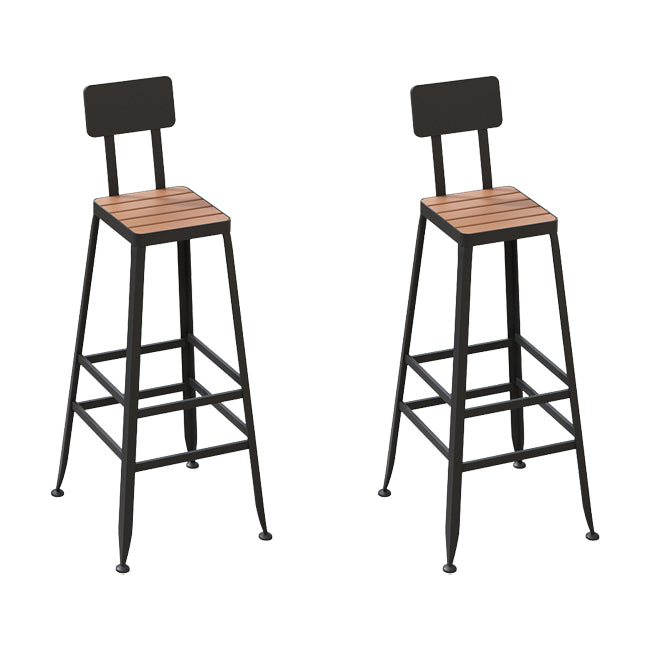Outdoor Metal and Wood Counter Stool Black Industrial Footrest Dining Stool