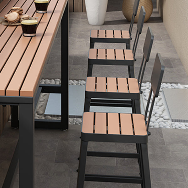 Outdoor Metal and Wood Counter Stool Black Industrial Footrest Dining Stool