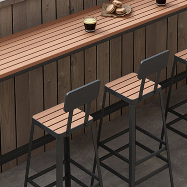 Outdoor Metal and Wood Counter Stool Black Industrial Footrest Dining Stool