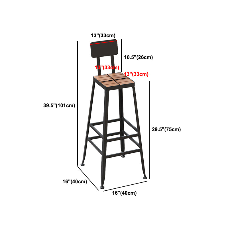 Outdoor Metal and Wood Counter Stool Black Industrial Footrest Dining Stool