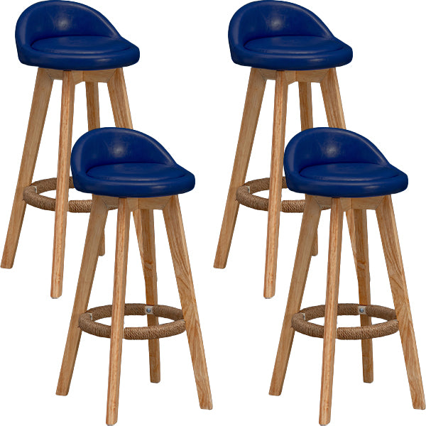 Scandinavian Wood Barstool Low Back Fabric Upholstered Counter Stool in Matte Finish