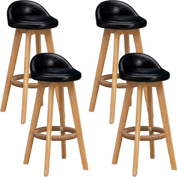 Scandinavian Wood Barstool Low Back Fabric Upholstered Counter Stool in Matte Finish