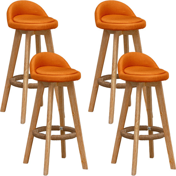Scandinavian Wood Barstool Low Back Fabric Upholstered Counter Stool in Matte Finish